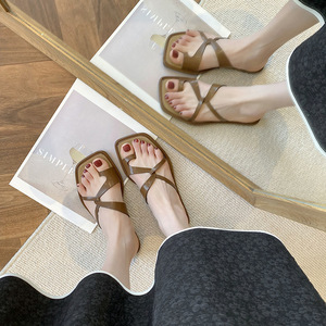 2023 Wholesale New Trendy Fashion Women Summer Shoes Ladies Outdoor Flat Sandals Square Head Female Casual <b>Slide</b> Waterproof - Product Image 6