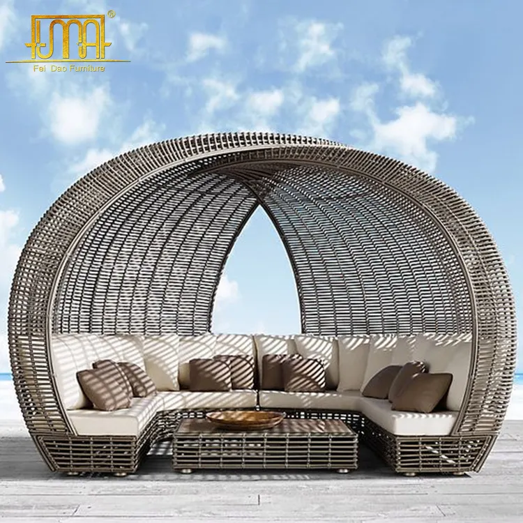 Europäischen stil gartenmöbel wicker einzigartige runde form sofa mit baldachin