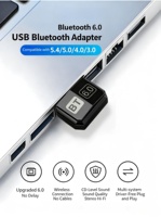 Adaptateur USB BT 6.0 Mini Plug and Play pour PC/Ordinateur Portable, Récepteur et Émetteur Audio Sans Fil
