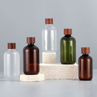 Bouteille d'huile essentielle en plastique PET 300ml 10oz 16oz 500ml avec bouchon à vis en bois de bambou pour soin de la peau, sérum, crème pour le visage, lotion, shampoing