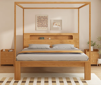 Lit en bois massif, lit double, lit à cadre moderne et simple, possibilité de suspendre des moustiquaires pour éviter les moustiques et les insectes