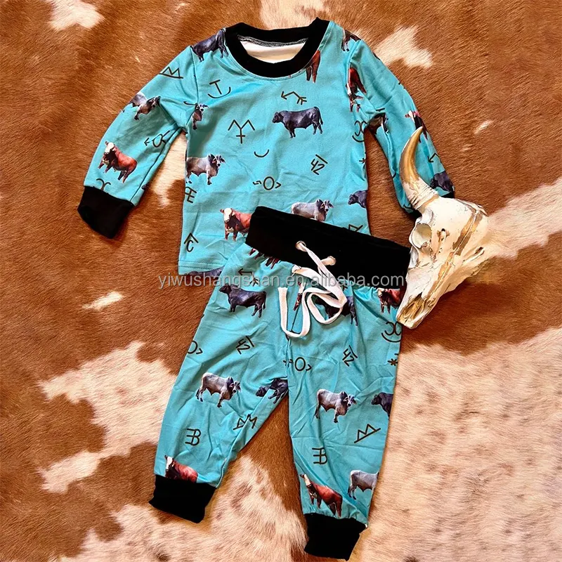 Conjuntos de pijamas OEM y ODM para niños y niñas, trajes de 2 piezas con estampado de marcas occidentales para bebés y niños pequeños