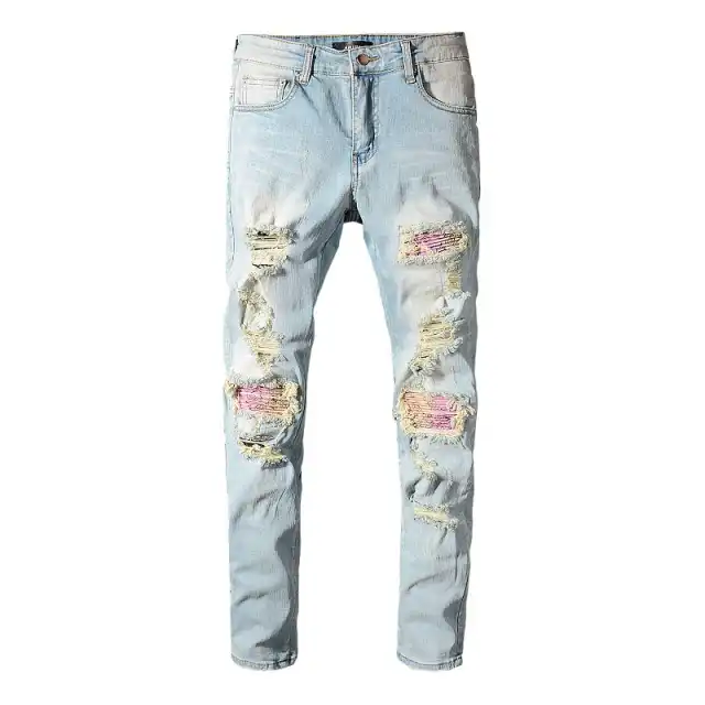 Wholesale For 589 Destroy Light Blue Damage Slim Fit Tapered Patch Jeans Men m.alibaba.com