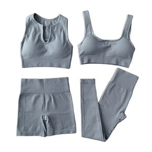 <b>Women</b> 2/4 Piece Sport Bra High Waist Shorts Yoga <b>Leggings</b> Fitness Ribbed Workout Outfits Gym Clothing Seamless Yoga Set - Product Image 2