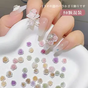 TSZS 50 Stück gemischte Größe 3D Rosa lila grün Harz Rose Nagelkunst Reize DIY künstliche Rose Blume Nagelkunst Dekoration