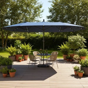 Sombrilla de jardín de doble cara azul marino de 14.4 pies con luces solares LED, parasol para patio, protección solar para exteriores - Product Image 2