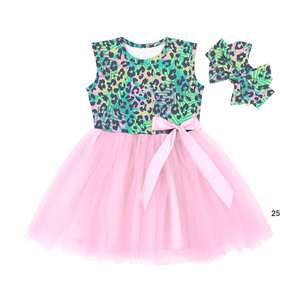 BQA-275 Light <b>Blue</b> Top Floral Casual Dresses Summer Sleeveless Flower Party <b>Tutu</b> Dresses for Little Girls - Product Image 5