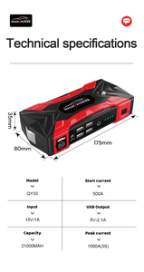 Pin <span class=keywords><strong>Lithium</strong></span>-ion đa chức năng 21000mAh, máy khởi động ôtô và bơm hơi di động công suất cao - Product Image 6