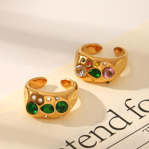 Acier inoxydable or 18 carats incrusté d'une bague ouverte en zircon coloré, sensation rétro haut de gamme à <span class=keywords><strong>la</strong></span> mode, <span class=keywords><strong>la</strong></span> bague ne se décolore pas - Product Image 4