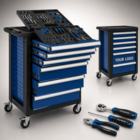 Chariot à outils robuste 70 pièces, armoire à outils roulante avec jeu de clés à douille en chrome vanadium, tournevis, clé Allen et serrure de tiroir