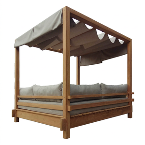 Gazebo à baldaquin en bois massif, chaise longue pergola en teck, lit de jour au design moderne inspiré par l'Indonésie pour le jardin extérieur et les meubles de villa - Product Image 1