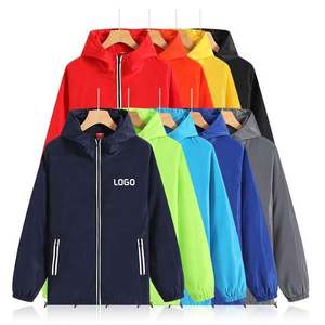 Vestes coupe-vent publicitaires personnalisées professionnelles en polyester pour hommes avec capuche - Product Image 2