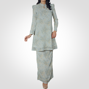 SIPO Eid Oem Malaisie Pahang Mousseline de Soie Doublure Complète Imprimé Floral Épaule Bouffante Musulmane Perempuan Robe Moderne Baju Kurung - Product Image 1