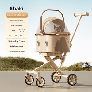 Gül altın moda evcil hayvan arabası yüksek görünüm hafif katlanabilir tasarım seyahat için ayrı köpek/kedi arabası sınır ötesi - Product Image 6