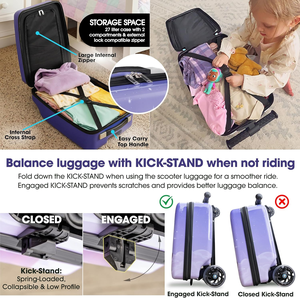 Detachable 4-in-1 Kids Scooter Luggage, 20" Foldable Ride-on <strong>Suitcase</strong> with Removable Scooter, <strong>Multifunctional</strong> Travel Trolley - Product Image 4