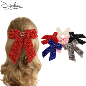 Высококачественный элегантный бант для волос с жемчугом и стразами, однотонный, с широкой лентой, для девочек и женщин, на заказ - Product Image 1