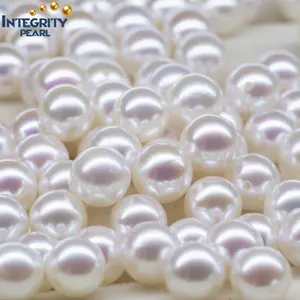 Akoya-perlas sueltas de agua salada, redondas, de 7-7,5mm, agujero medio perforado, AAA, calidad superior, naturales, reales, japonesas