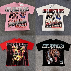 Camiseta Unisex de Alta Gama con Estampado de Letras y Pedrería, Estilo Urbano, Marca Americana de Streetwear, Life Hustlers - Product Image 4