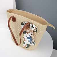FF5656 Conjunto de Sombrero de Paja Panamá para Mujer y Bolso de Playa de Gran Capacidad para Viajes de Verano