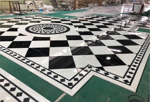 Medaglioni in Marmo Nero Marquino con Motivo a Piastrelle per Pavimento, Taglio a Idrogetto - Product Image 5