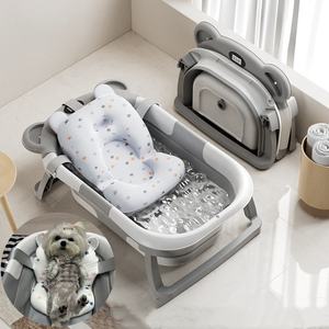 حوض استحمام للحيوانات الأليفة قابل للطي مع شاشة مراقبة درجة الحرارة في الوقت الحقيقي ومجموعة حوض استحمام القط القابل للطي وسادة عائمة حوض استحمام الكلب المحمول للسفر - Product Image 1