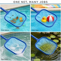 Épuisette de piscine LanVol à mailles fines pour piscine et spa, ramasse feuilles, jouets d'enfants et débris, cadre bleu avec poignée à monter sur poteau