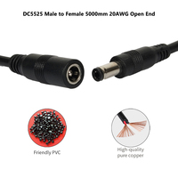 Câble d'extension DC5525 mâle-femelle de 5 mètres, conducteur en cuivre nu 20AWG, cordon d'alimentation pour projecteurs