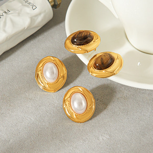 Boucles d'oreilles clous bohèmes vintage en pierre œil de tigre texturée, motif fleur de soleil, plaqué or, étanches, pour femme, idéales pour les soirées - Product Image 3