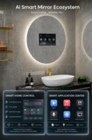 Espejo de Baño Redondo con Iluminación LED, Regulable sin Escalonamientos, Conectividad Wi-Fi y Bluetooth, Personalizable para Hoteles y TV, con IA