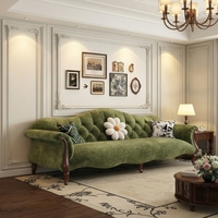 Französischer Vintage-Einzelsessel mit Bogenform für das Wohnzimmer, Europäisch-Amerikanischer Retro-Stil, Chenille-Samt, Grüner Stoff, Schwamm-Latex
