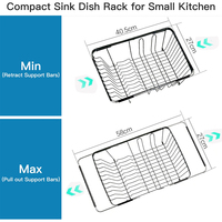 Égouttoir à vaisselle extensible en acier inoxydable KBleader pour évier, rangement et organisation de cuisine, noir et argent, multifonctionnel