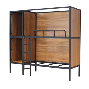 เตียงสองชั้นยูมิน โครงเหล็ก พร้อมแผงไม้ สำหรับหอพัก มีพื้นที่เก็บของ - Product Image 4