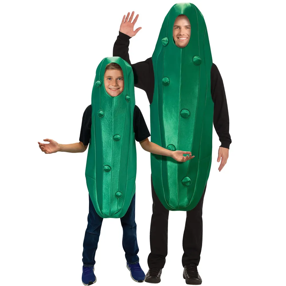 Cadılar bayramı turşu kostüm yetişkin çocuklar dereotu salatalık Gherkin giyinmek parti Cosplay kostümleri