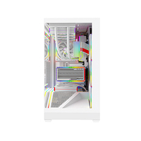 White Mid Tower ATX Gaming Case with Tempered Glass Front and Side USB Ports Cooling Holes Supports 360mm Top Radiator