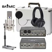 Kit Rekaman Mikrofon Dinamis Nirkabel 48V XLR Hypercardioid Peredam Kebisingan dengan Pelindung Angin Plastik untuk Bernyanyi Musik di Rumah