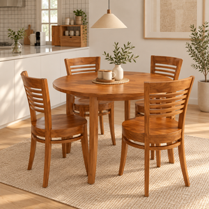 Juego de Mesa de Comedor Redonda de Madera Maciza con Cuatro Sillas, Muebles Tradicionales para el Hogar, Diseño Estable para Uso en el Comedor - Product Image 1