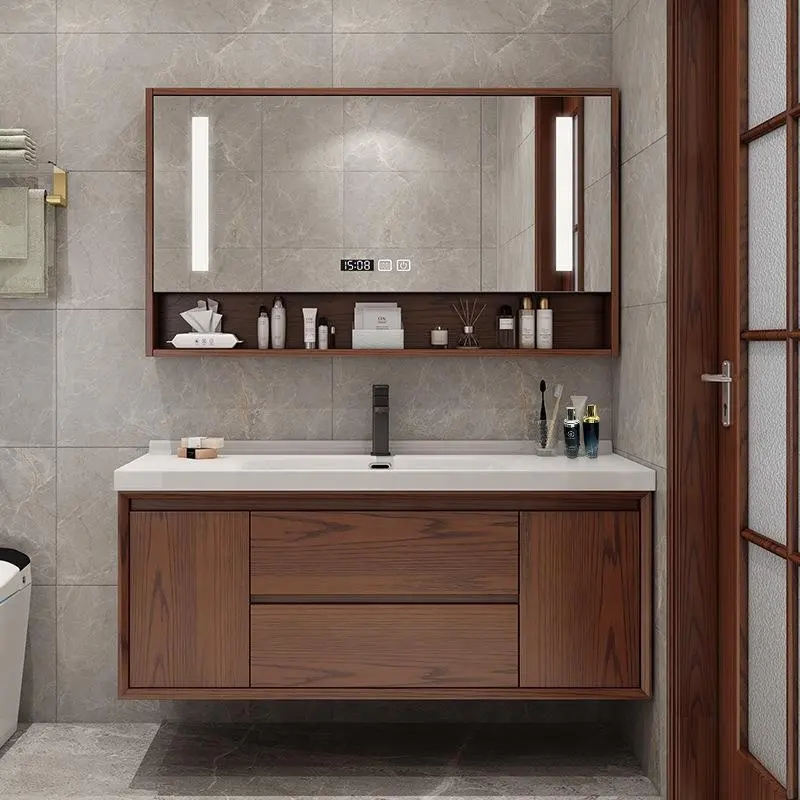 Bathroom Furniture Washbasins Sets Walnut Wall Mounted Lavatory Bathroom Vanity Cabinets With Sink