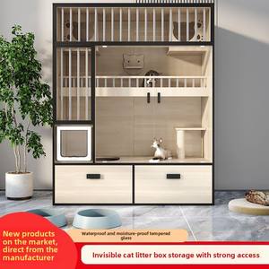 Ekstra besar mewah Modern Padat kayu kucing Villa terintegrasi kucing <span class=keywords><strong>Castle</strong></span> kandang bersirkulasi tombol Toilet penjualan jarak bebas kabinet hewan peliharaan - Product Image 3