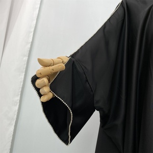 Luxury Women <b>Abaya</b> Gorgeously Sparkle Diamonds Border Fashion Split Cuff Big Sleeves Satin Muslim Islamic Dubai Open <b>Abaya</b> 1427# - Product Image 4