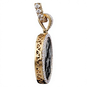 Colgante Redondo de Moissanita, Estilo Hip Hop, Cadena de Eslabones Redondos, Chapado en Oro, Plata 925, Joyería Unisex - Product Image 3