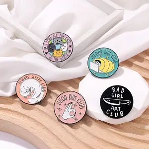 XZ7492-7496 Kustom Menyenangkan Baik Anak-anak Buruk Gadis Bros Seni Selalu Tidur Berbagai Klub Enamel Pin Lucu Kucing Kerah Lencana