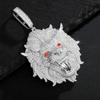 Pendentif Tête de Lion Bling Hip Hop Luxe en Laiton Plaqué Or 18K avec Diamants CZ et Moissanite VVS pour Homme