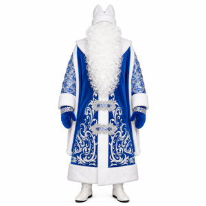 Costume de Père Noël russe pour homme, robe en velours bleu royal avec broderie argentée - Product Image 2