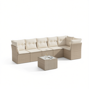 Ensemble de canapés de jardin en rotin 6 places, mobilier d'extérieur durable au design contemporain avec structure en acier et table en verre trempé - Product Image 1