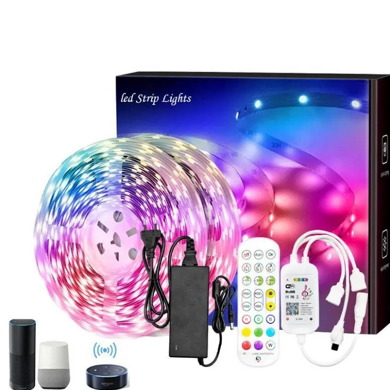 12v TV Background 5m 10m 15M 20M smart music APP wifi Remote Control Flexible LED RGB strip light kit SMD 5050