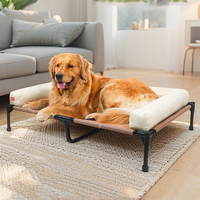 Lit pour chien et chat surélevé en spandex beige, grand format, écologique, rafraîchissant, motif uni, forme grotte, amovible et lavable, vente en gros