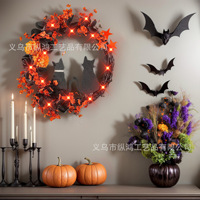 Couronne de fleurs artificielles pour Halloween avec lumières LED pour la décoration de porte d'entrée ou de mur, fabriquée en usine