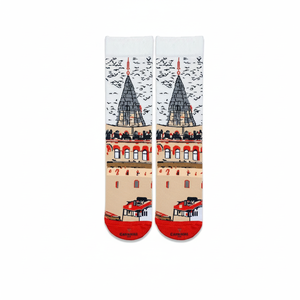 Colorful Seamless Nylon <b>Socks</b> Embroidered Galata Tower Design Breathable <b>Warm</b> One Size Fits Most for Daily Use Winter Season - Product Image 2