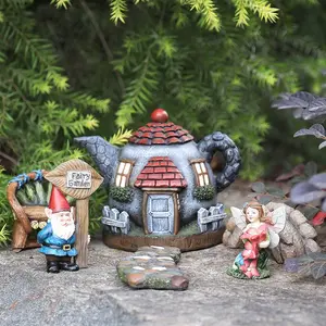 Thu Nhỏ Ấm Trà Ngôi Nhà Cổ Tích Figurine Set Của 6 Pcs Ngoài Trời Kỳ Nghỉ Đồ Trang Trí Cổ Tích Vườn Gnome Phụ Kiện Kit