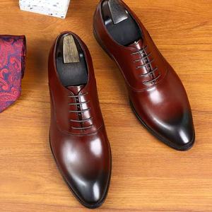 High-end Fashionable Luxurious Business Men's Handcrafted Cow Leather <b>Lace</b>-Up Platform Shoes with <b>Elastic</b> Band - Product Image 1